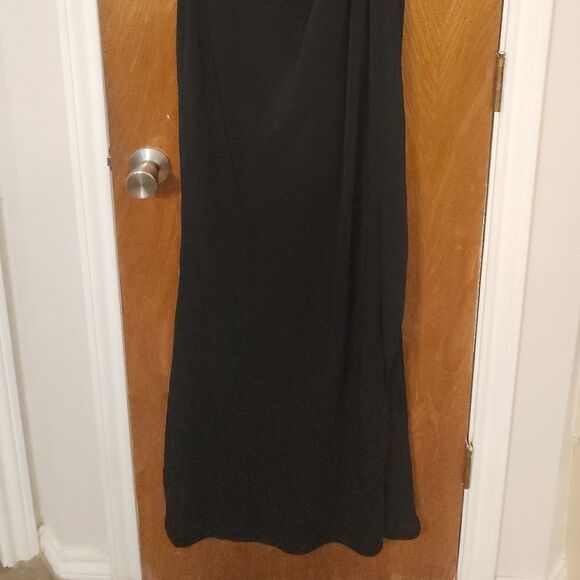 La Femme Black Column Ruched Dress 26519 - Picture 4 of 7